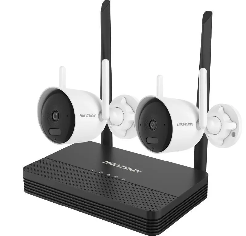 Kit de NVS WiFi de dos balas H.265 de 4 MP, Wi-Fi 6, NVS admite dos ranuras para tarjetas Micro SD, hasta 512 GB para cada tarjeta, Luz blanca e infrarroja, detección de movimiento, audio bidireccional, Gestión remota de teléfonos móviles, Marca Hikvision