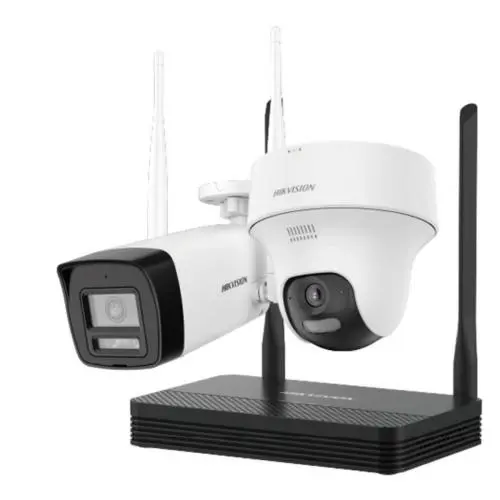 Kit de NVS WiFi, cámara bala de 4 MP exterior , IR 30mt, Luz blanca, 30mt, y torreta de 5 MP interior, IR 10mt, Luz blanca, 10mt, almacenamiento integrado, tarjetas Micro SD, hasta 512 GB, audio bidireccional, detección de movimiento, Marca Hikvision 