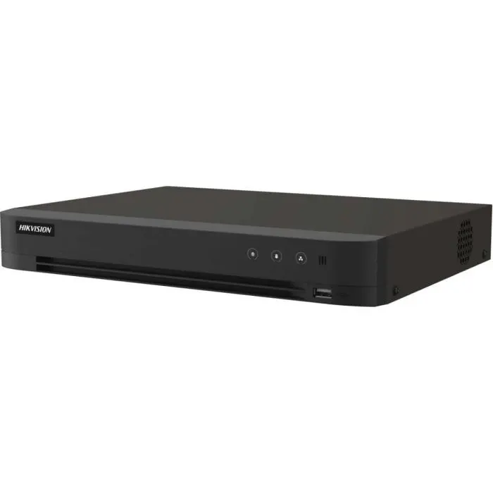 Dvr turbo 8 canales, resolución 8mpx compatible con tecnologías TVI, AHD, CVI, salida HDMI, VGA, BNC, 1 slot para disco duro max 10TB (no incluido) marca Hikvision