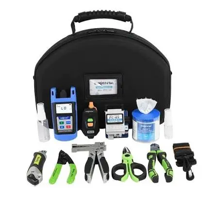 Kit de herramientas para FTTX (Cortadora, lampara optica, peladora, medidor de potencia, tijeras, retira chaqueta, paños, maletin). Modelo JFH-12E Marca JILONG. 