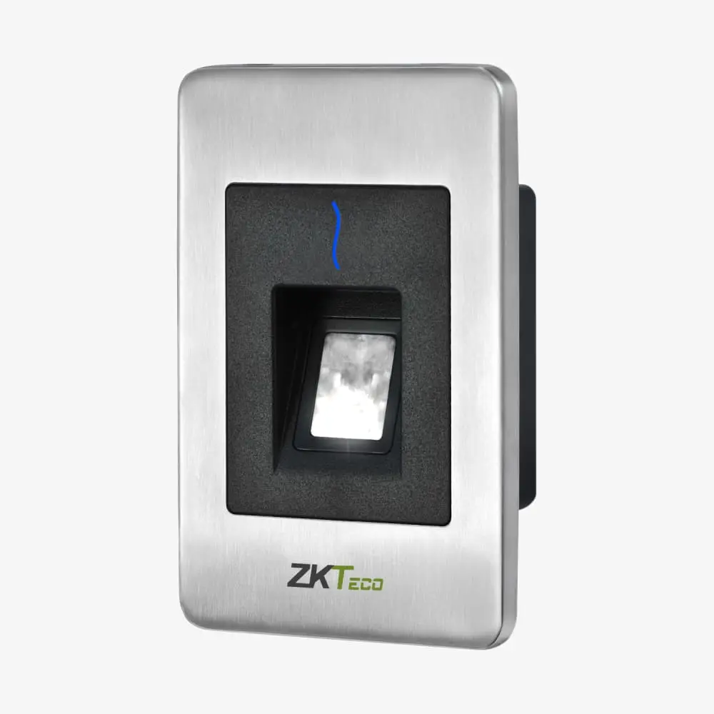 Lector de Huella Esclavo ideal para instalaciones profesionales. Su diseño empotrado y carcasa de acero inoxidable garantizan una instalación limpia y resistente, incluso en entornos exigentes. Z -ID Modelo FR1500S Marca ZKTeko 