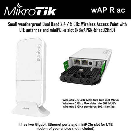 Pequeño punto de acceso inalámbrico de banda dual de 2,4 / 5 GHz resistente a la intemperie  LTE. Marca Mikrotik.