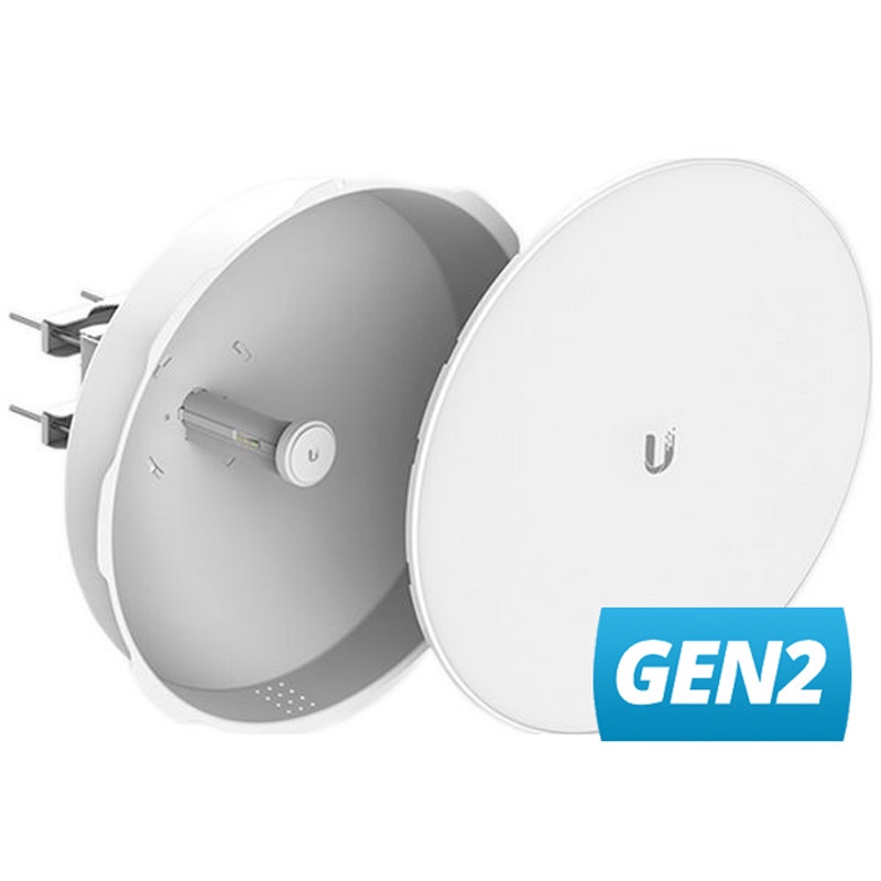 PBE-5AC-ISO-Gen2 PowerBeam AC ISO Gen2 hasta 450 Mbps, 5 GHz con antena integrada de 25 dBi con aislamiento RF y radomo incluido, marca Ubiquiti