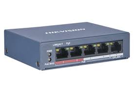 Switch 4 puertos Transmisión PoE de largo alcance de hasta 300 mts, marca Hikvision
