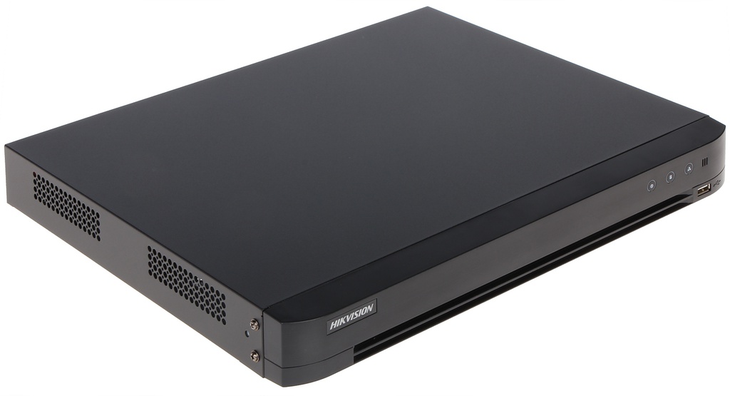 DVR hibrido de 16, resolución máxima 8mpx, con 2 slot para disco duro (no incluido) Hikvision