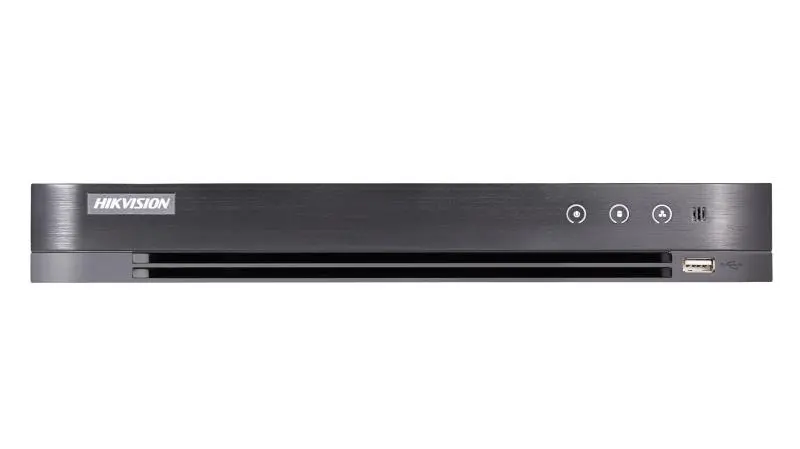 Dvr Turbo 4 canales, resolución máxima 8 Mpx (4K), compresión H.265+, soporta 4 canales IP (máximo 8 IP), 1 slot para disco duro (no incluido) salida HDMI y VGA, marca Hikvision