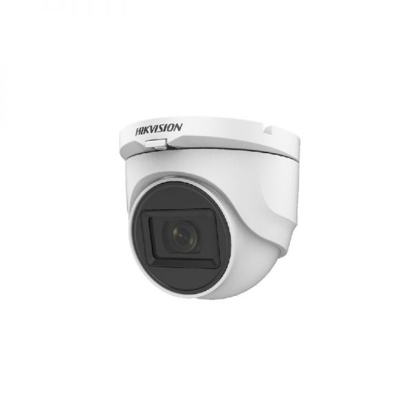 Cámara Turbo domo metálica , resolución 1080p, lente fijo, IR 20 mts, IP66, híbrida, micrófono incorporado, marca Hikvision.