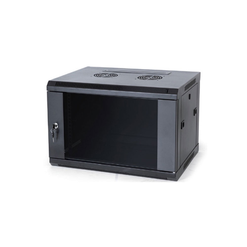Gabinete de Pared de 6U con 1 ventilador llaves y puerta de vidrio profundidad de 450mm Marca Cablix 