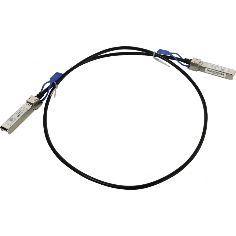 Cable óptico para conexión directa entre routers o switches de marca Mikrotik, conector en forma SFP, 25Gbps, 1 metro de largo.