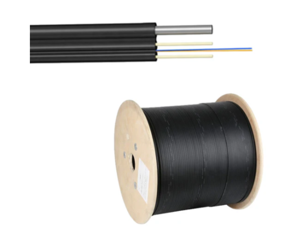 Bobina de Fibra Drop plana, 1 hilo 1km con guia de acero.