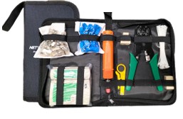 1 Ponchadora RJ45 • 1 Ponchadora para dado • 1  Cortador de cable para diferentes medidas • 1 Tester  de red • 1 Juego de cinchos plásticos pequeños • 1  Bolsa de capuchones • 1 Bolsa de conectores