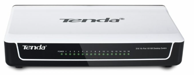 Switch S16, 16 puertos 10/100 Mbps, Desktop, marca TENDA