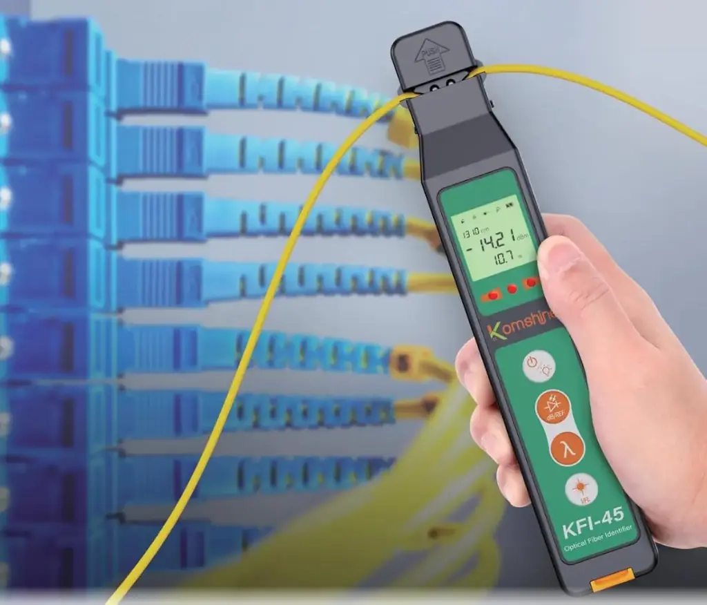 Identificador de fibra óptica Detector de tráfico+Localizador Medidor de potencia óptica Función OPM -70 ~+10dB  Para fibras 0.25/0.9/2.0/0.118 | Fibras+Rango de prueba: -40dBm-10dBm+   Marca 𝗞𝗼𝗺𝘀𝗵𝗶𝗻𝗲 Modelo 𝗞𝗙𝗜-𝟰𝟱