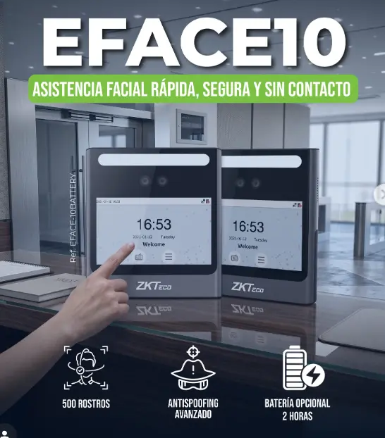  Biometrico Lector de reconocimiento facial, 500 rostros Tiempo y Asistencia / ADMS Modelo Modelo EFACE10 Marca ZKTeco