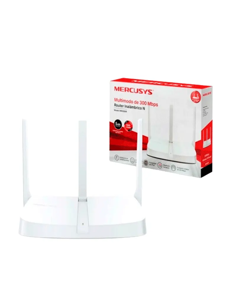 MW306R MERCUSYS Router Inalámbrico N a 300 Mbps, 1 10/100M WAN + 3 10/100M LAN, 3  antenas de 5dBi.