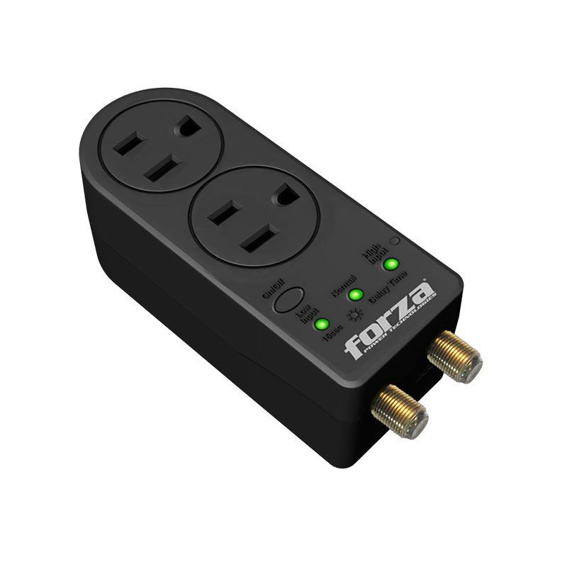 Protector de voltaje 1400J/1800W, 2 slds, giro de 350°, coax-120V marca Forza