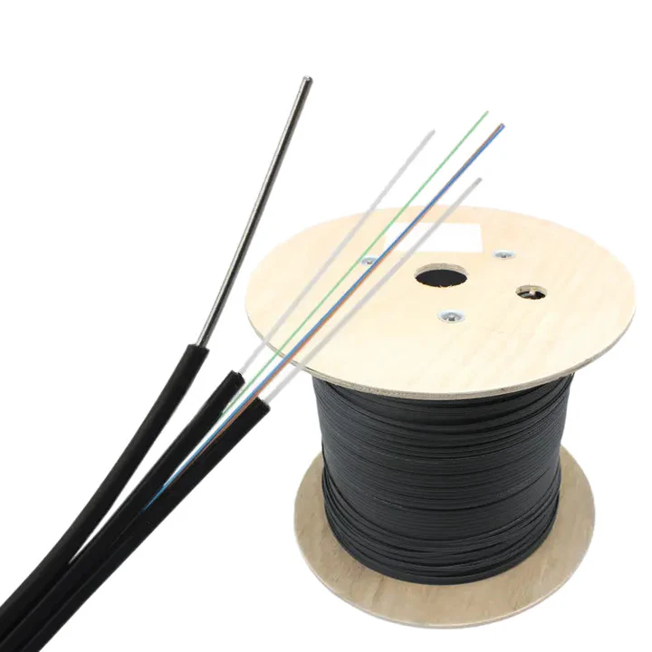 Bobina de Fibra Drop plana, 4 hilos 1km con guia de acero. 