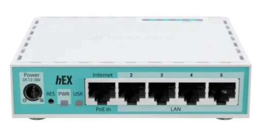 HEX Router con 5 Puertos Gigabit y RouterOS Nivel 4 Marca Mikrotik