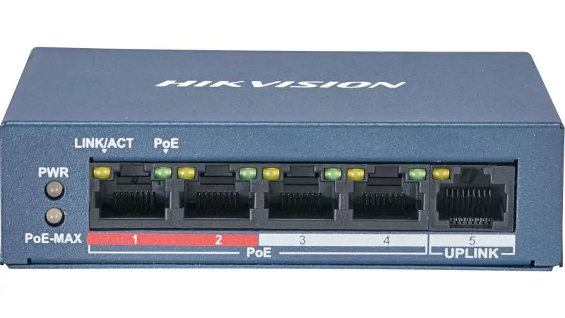 Switch Ethernet, 4 puertos PoE, 1 puerto de Uplink, 35 W de salida total, marca Hikvision