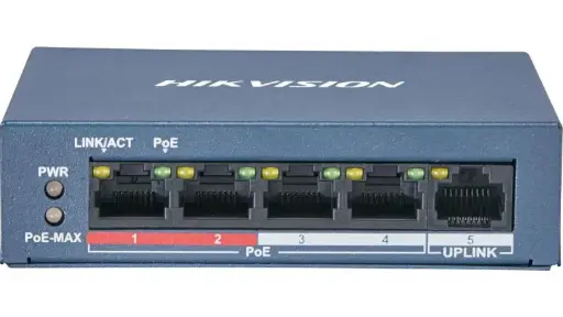 [DS-3E0105P-E/M] Switch Ethernet, 4 puertos PoE, 1 puerto de Uplink, 35 W de salida total, marca Hikvision