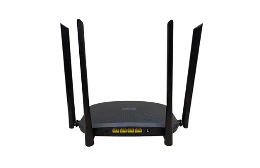 [DS-3WR12GC]  Router Inalámbrico WISP Gigabit, hasta 1200 Mbps, doble banda AC (2.4 GHz y 5 GHz), 3 Puertos LAN 10/100/1000 Mbps + 1 Puerto WAN 10/100/1000 Mbps, 4 Antenas Externas omnidireccional de 5 dBi, interior, marca Hikvision.