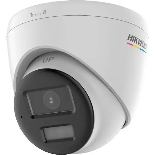 [DS-2CE72DF0T-LPTS]  Cámara tipo torreta fija con audio bidireccional de 2 MP, 1920 × 1080, Luz híbrida inteligente, 3D DNR, 20 m de luz blanca y 30 m IR, audio bidireccional a través de cable coaxial, Exterior IP67, Marca Hikvision."
