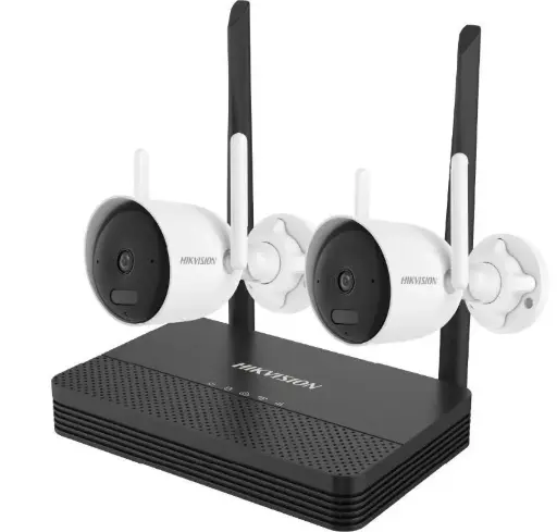 [NKS424WBH] Kit de NVS WiFi de dos balas H.265 de 4 MP, Wi-Fi 6, NVS admite dos ranuras para tarjetas Micro SD, hasta 512 GB para cada tarjeta, Luz blanca e infrarroja, detección de movimiento, audio bidireccional, Gestión remota de teléfonos móviles, Marca Hikvision