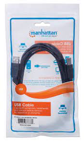 [CAB-MH-USBB382N] CABLE USB 2.0 A MACHO A B MACHO 3 METROS COLOR NEGRO, marca Manhattan
