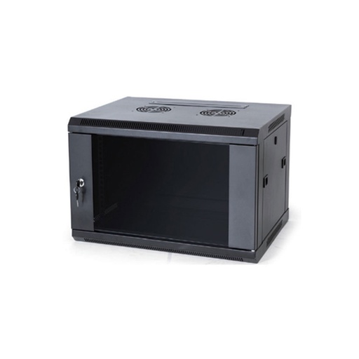[GABINETE6U-CABLIX-BWMED-06FU] Gabinete de Pared de 6U con 1 ventilador llaves y puerta de vidrio profundidad de 450mm Marca Cablix 