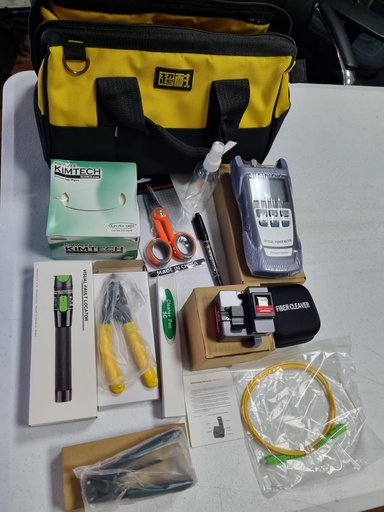 [FO-KIT-FTTH-2] Kit FTTH, Power Meter, Lámpara óptica, quita chaqueta, , Tijera, Paños, Dispensador, One Click, Patch, Maletín de peladora.