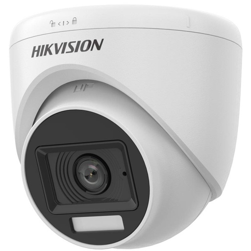 [DS-2CE76K0T-EXLPF] Cámara de torreta fija para interiores con luz híbrida 6 MPX - DUAL LIGHT, lente focal fija de 2,8 mm y 3,6 mm, Distancia IR de hasta 20 m para imágenes nocturnas, Un puerto para 4 señales conmutables (TVI/AHD/CVI/CVBS), marca Hikvision.