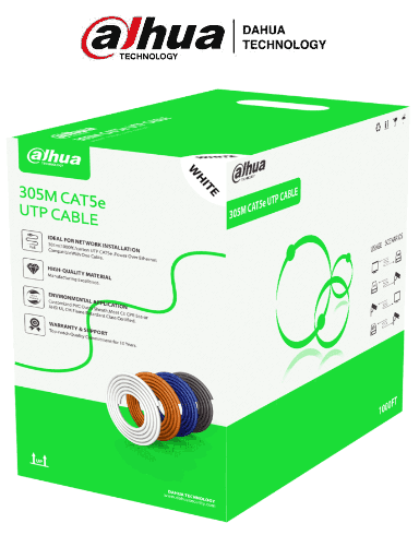 [U-5-I-DAHUA] Bobina de cable UTP cat5e CCA marca Dahua, color blanco bobina de 305 mts