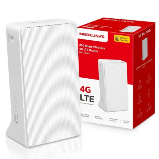 [MB110-4G] Router Inalámbrico 4G Liberado Claro/Tigo 2 puertos 10/100 Alcance 50-150mts 300Mbps 2.4GHz Marca Mercusys