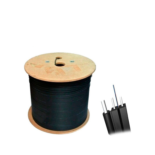 [FO-DROP-2H/2KM] Bobina de Fibra Drop plana,  2 hilos 2km con guía de acero.