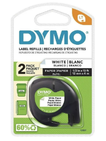 [10697] DYMO/LetraTag PAPEL Fon Blanco - Letra Negra, 1/2" x 4 metros / Para Dymo 100H
