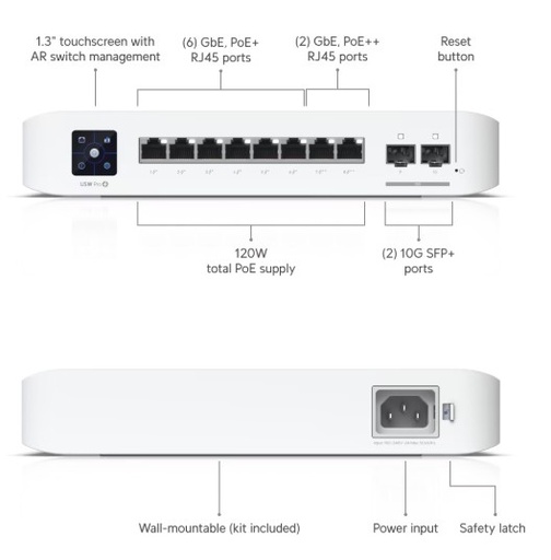 [USW-Pro-8-PoE] Ubiquiti Unifi Pro 8 PoE Switch Gestionable de 8 Puertos PoE+ y 2 Puertos SFP+ 120W