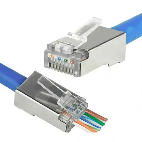 [RJ45-6-PTH-BLINDADO.] Conector RJ45 cat 6 Ethernet Pass Through Blindado  RJ45-6-PTH-BLINDADO